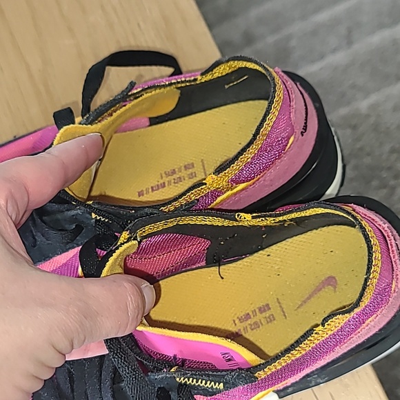 Nike Women's Waffle 1 Vibrant Pink and Black Sneakers with Yellow Swoosh - Picture 5 of 8